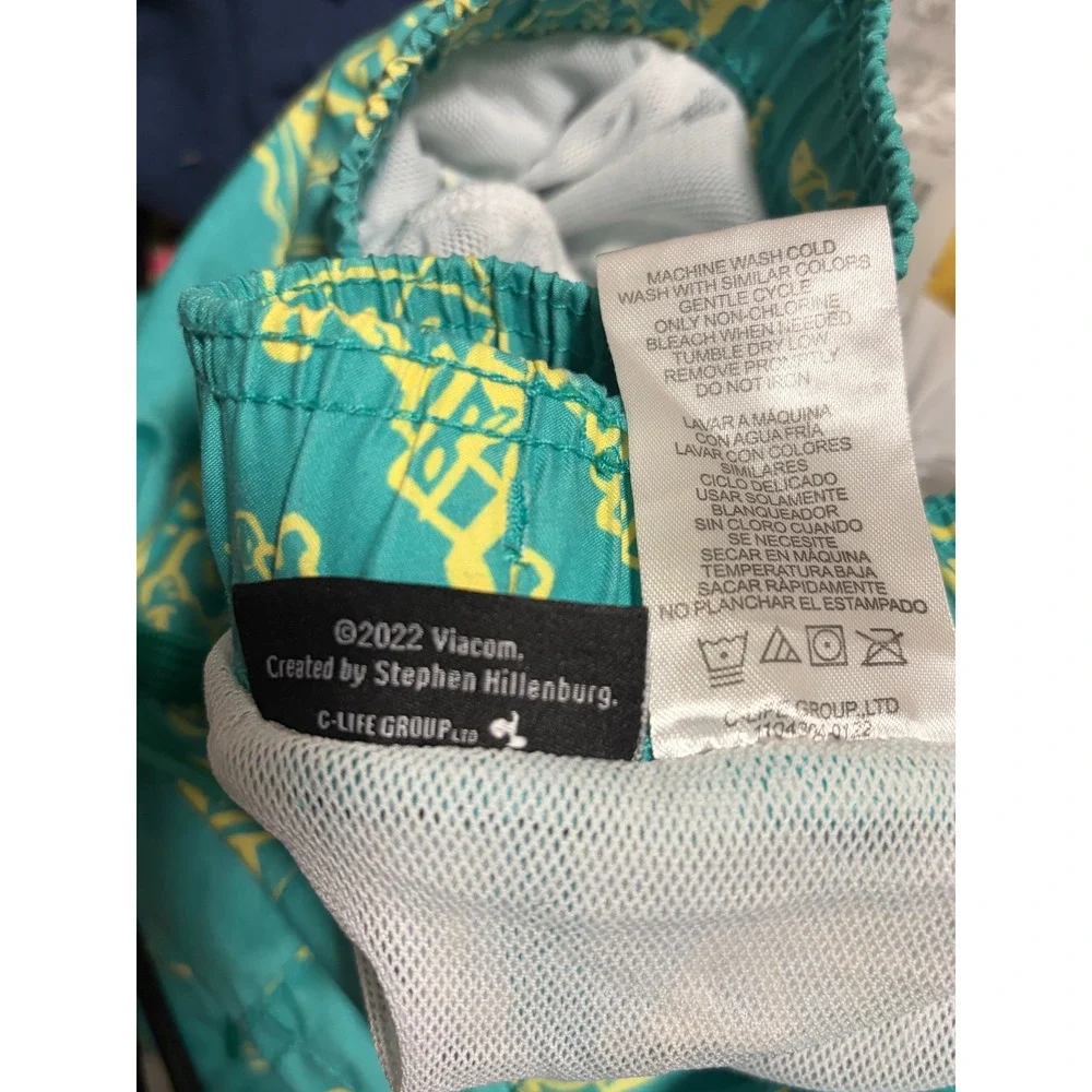 Nickelodeon SpongeBob SquarePants Swim Trunks Mens Large Teal Green Board Shorts